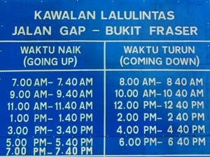 Traffic Schedule Fraser's Hill - Pahang Tourist Attractions
